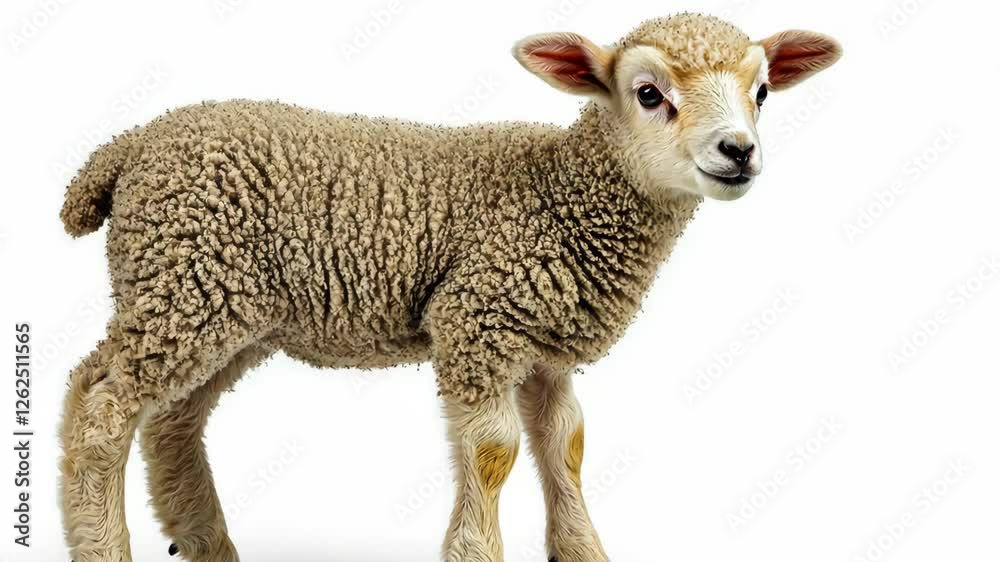 Cute lamb standing on a white background showcasing soft wool and bright eyes while appearing playful and curious Cute lamb standing on a white background showcasing soft wool and bright eyes while appearing playful and curious