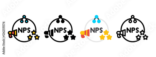 Set of Net Promoter Score Line, Line Filled, Glyph, Flat Icons