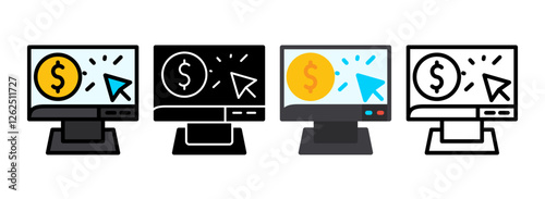 Set of Cost per Click Line, Line Filled, Glyph, Flat Icons