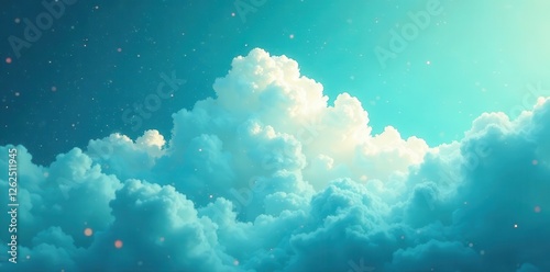 Celestial blue-green watercolor, ethereal white cloud center , nature, organic