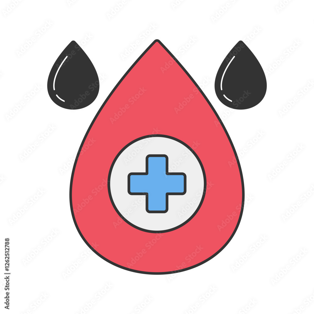 Fototapeta premium Blood Drop with Cross. A blood drop with a medical symbol, symbolizing blood donation.