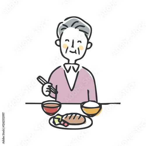 食事をするシニア男性