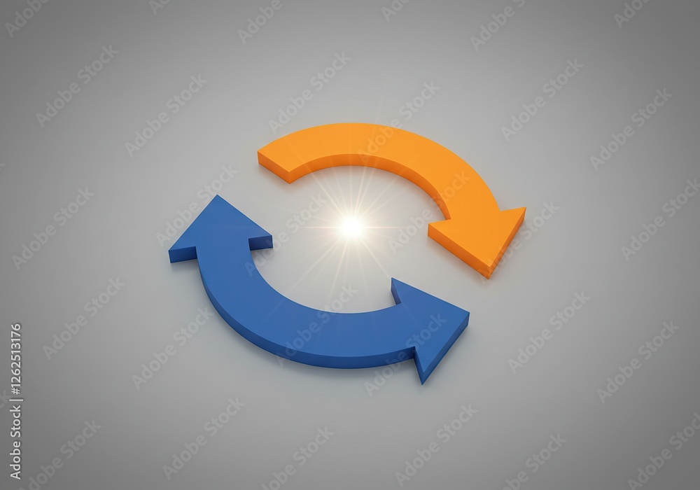 Vibrant Orange and Blue Circular Arrows 3D Render - Dynamic Cycle or Process Concept Graphic. Vibrant Orange and Blue Circular Arrows 3D Render - Dynamic Cycle or Process Concept Graphic.