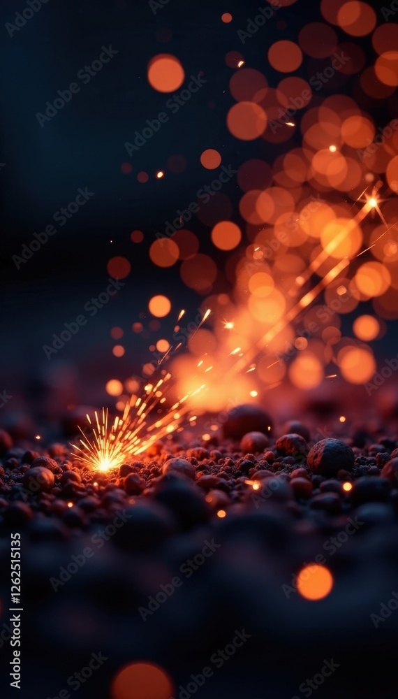 Close-up of fiery sparks against dark background, mystical, dramatic, abstract