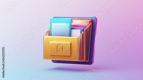 3D Computer Folder Icon with Documents and Files