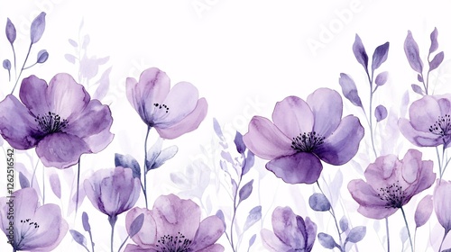 Wallpaper Mural Soft purple watercolor flowers forming a border against a clean white background, ideal for a fresh, refined look in various designs. Torontodigital.ca