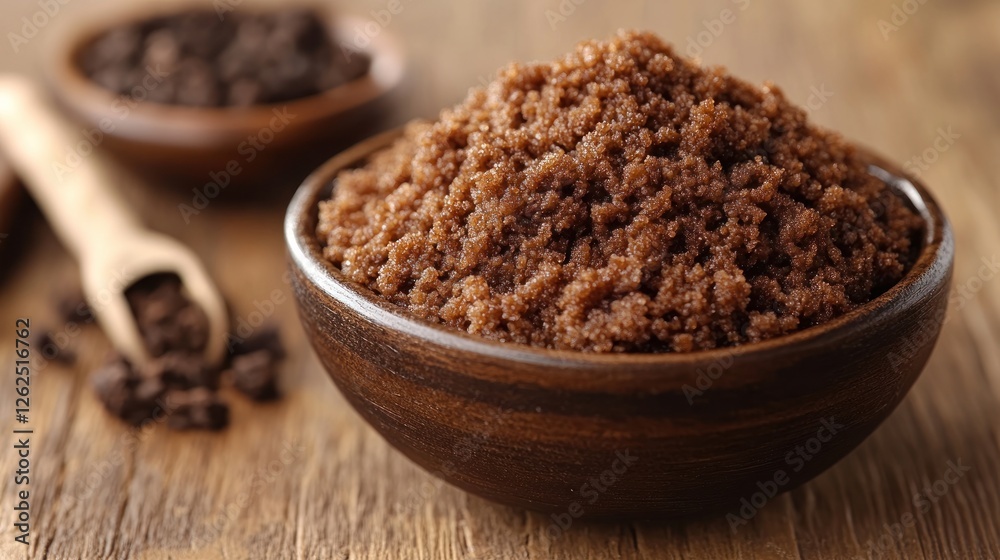 Brown Sugar in Bowl, Coffee Sugar, Wooden Tabletop, Food Photography Brown Sugar in Bowl, Coffee Sugar, Wooden Tabletop, Food Photography