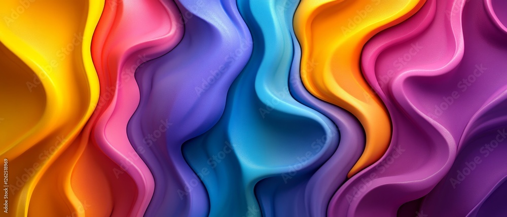 Swirls of colors intertwine in a dynamic display, showcasing vibrant shades of pink, purple, blue, yellow, and orange in an abstract formation