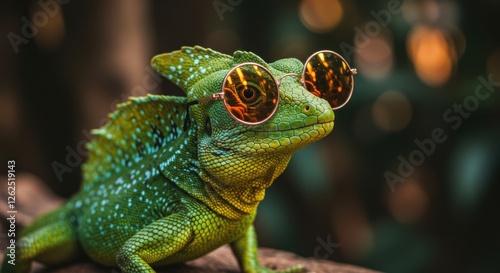 Cool Lizard Wearing Sunglasses in Nature photo