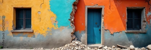 Damaged building facade after Andorra earthquake, architecture, earthquake photo