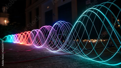 This image captures a long-exposure light painting scene at night photo