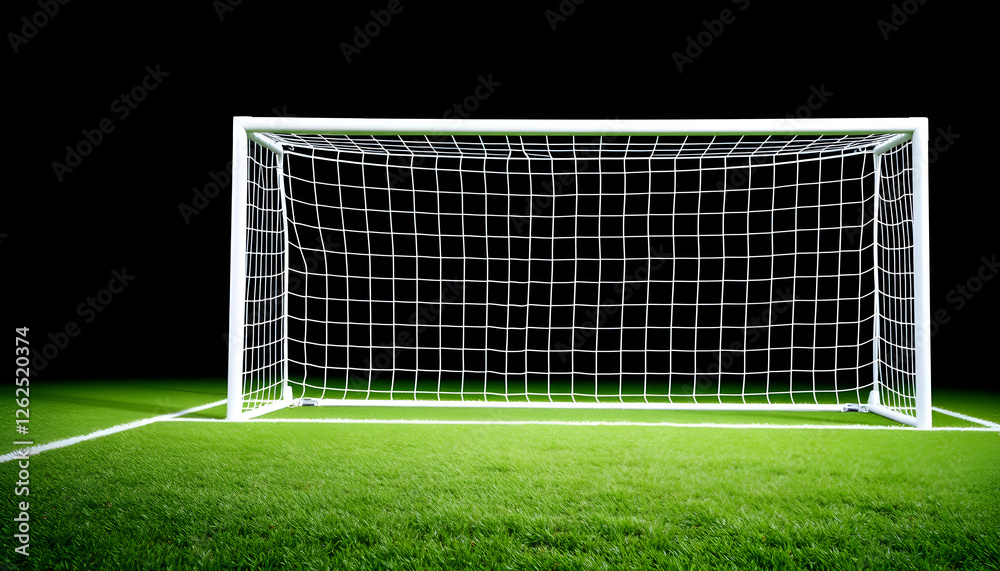 Fototapeta premium white net of football or soccer goal with green grass sport filed banner background, pop-art. with white shades