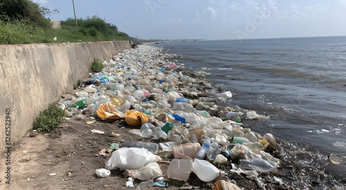 Beach Litter: Plastic Bottles and Trash