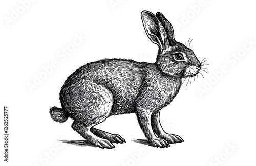 Hare, rabbit, sketch. Vintage retro print, wild hare, farm rabbit sketch ink pencil style drawing, linear drawing, engrave old school. Sketch artwork silhouette wild hare, farm rabbit. Illustration photo