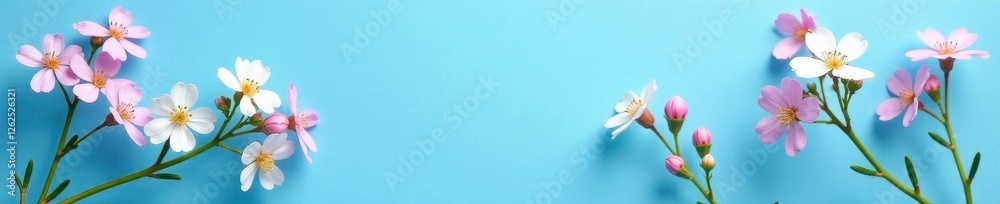 Obraz premium Delicate baby's breath blooms arranged on a vibrant blue background , celebration, beauty, blue