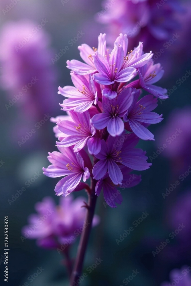 Fototapeta premium Dense cluster, vibrant purple-toned plumes, clean backdrop, inflorescence, purple
