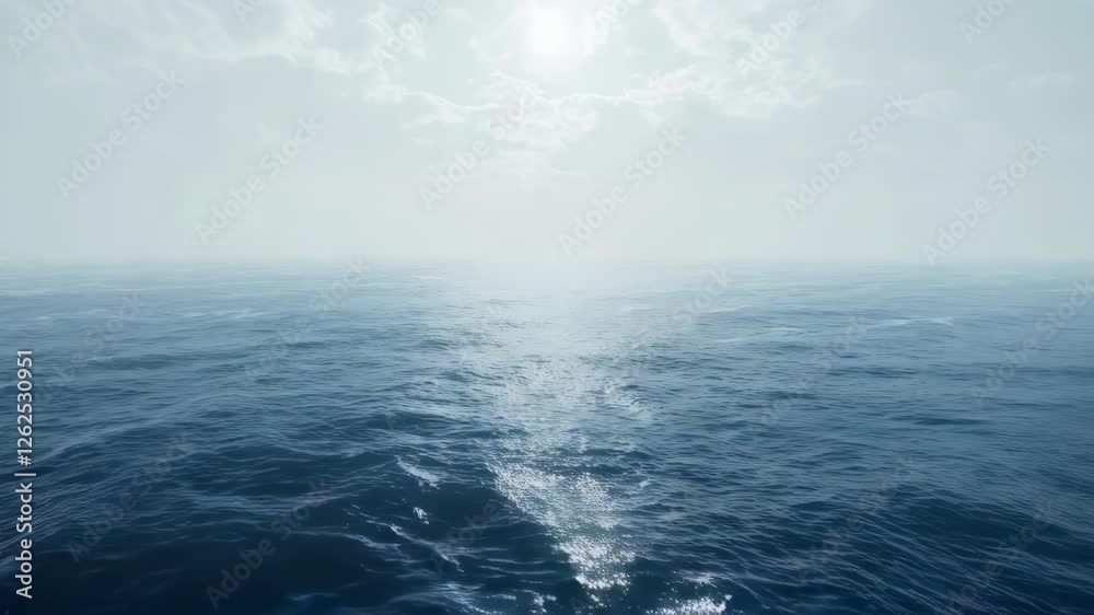 Serene Blue Ocean Waves Under Soft Bright Sky with Gentle Cloud Patterns and Tranquil Atmosphere Serene Blue Ocean Waves Under Soft Bright Sky with Gentle Cloud Patterns and Tranquil Atmosphere
