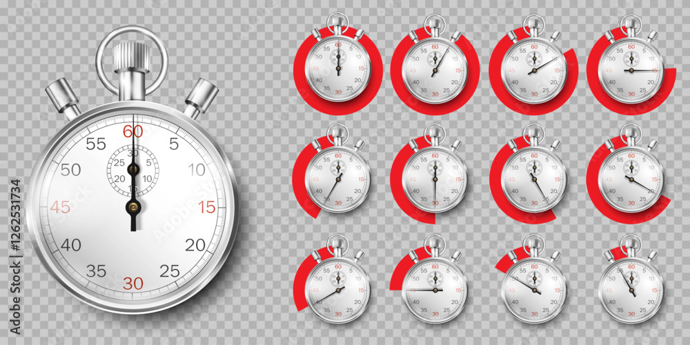 Naklejka premium Stopwatch,metal realistic schronometer isolated