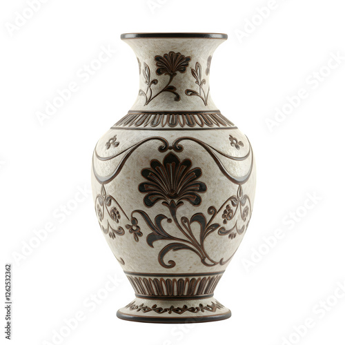 3D-rendered ceramic vase isolated on a white surface.