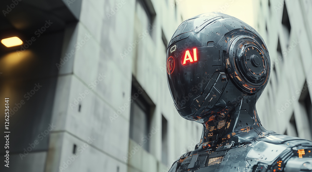 Fototapeta premium AI Artificial intelligence cyber. Futuristic AI abstract design, intricate circuitry pattern. AI Robot face, virtual human, virtual character, digital clone, machine learning. Realistic photo
