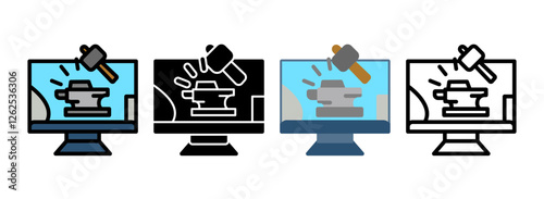 Set of Metalworking Line, Line Filled, Glyph, Flat Icons