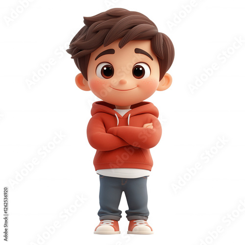 3D cartoon boy with a red hoodie and white shirt