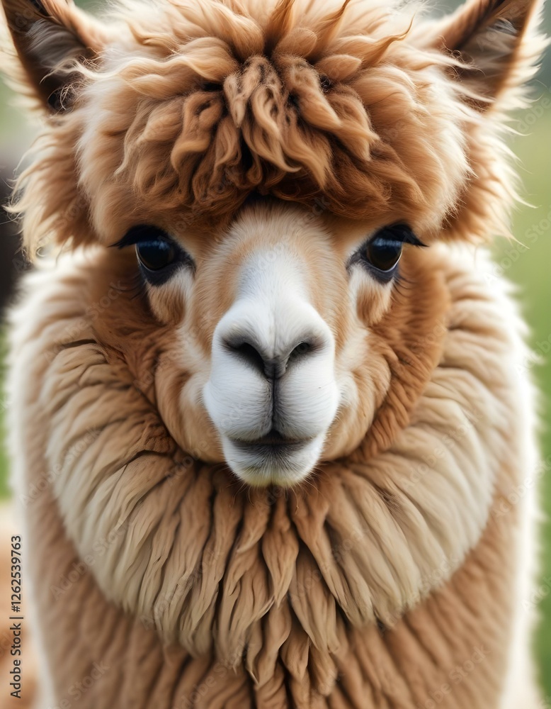 Alpaca with soft wool and bright eyes captured in warm natural lighting on a farm Alpaca with soft wool and bright eyes captured in warm natural lighting on a farm