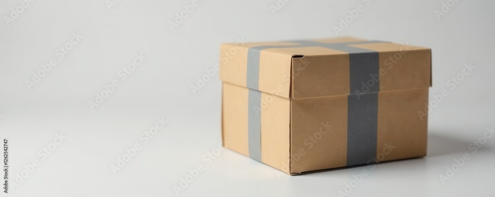 Obraz premium Grey striped kraft paperboard box; subtle lines, empty, industrial design, texture
