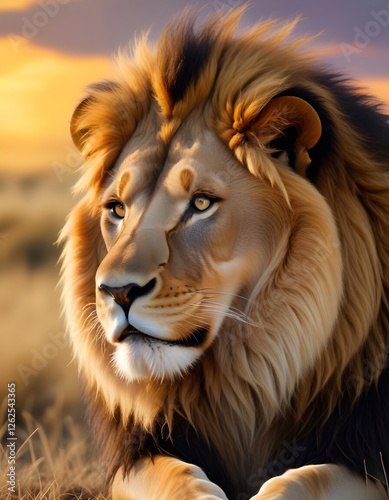 Majestic male lion with golden mane and piercing gaze