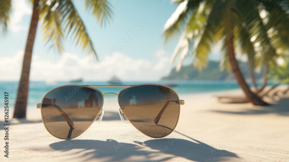 Sunglasses on Tropical Beach Paradise: Summer Vacation Dream Sunglasses on Tropical Beach Paradise: Summer Vacation Dream