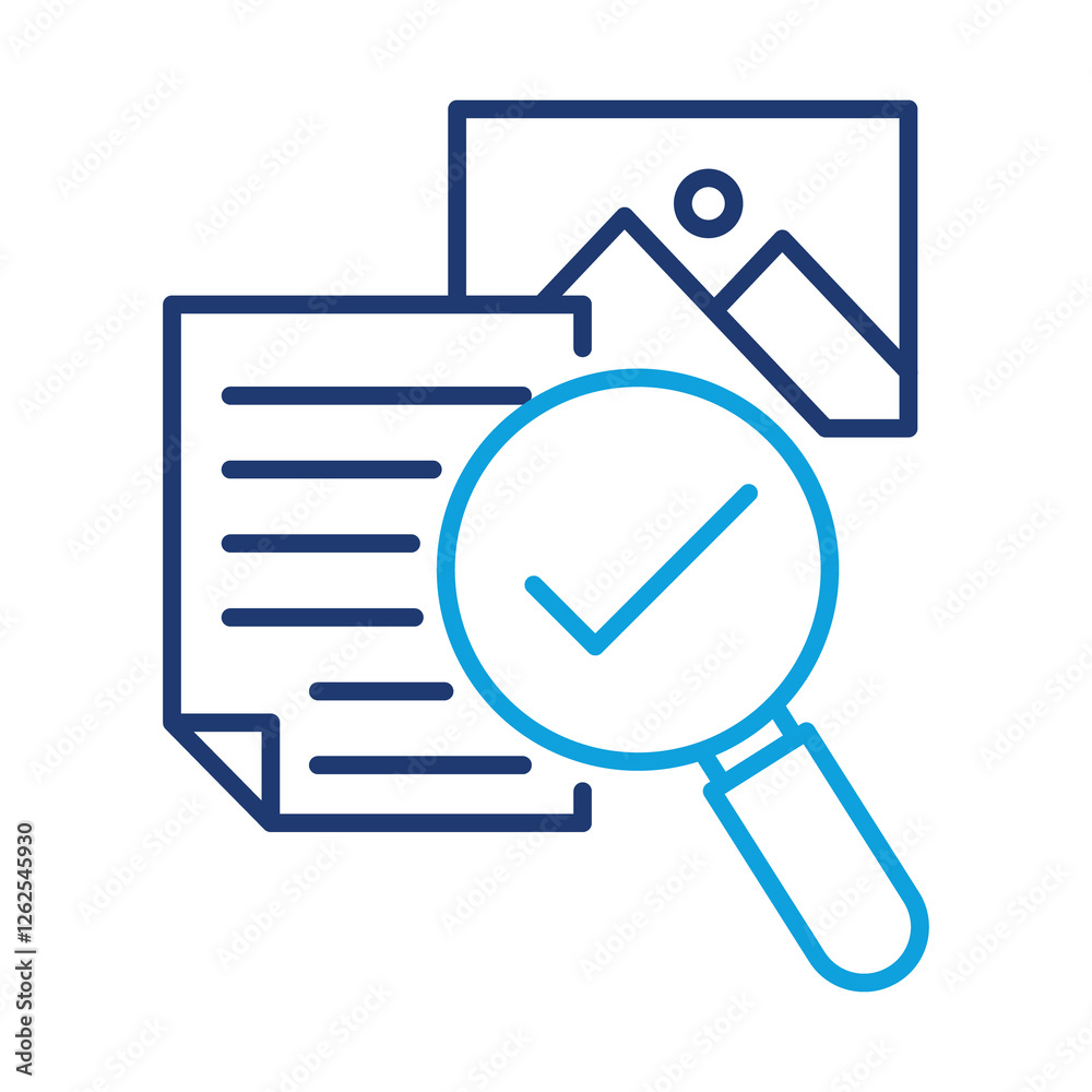 Magnifying Glass and Documents. This icon shows research in progress, symbolizing investigation and systematic study of information.
