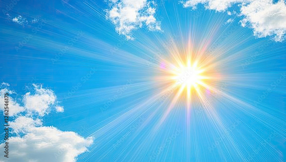 Bright Sunny Day with Blue Sky and Fluffy White Clouds