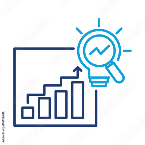 Vector icon of a Bar chart and Lightbulb. This icon shows a brain with lightbulb representing clarity of understanding and deep insight gained through critical analysis.