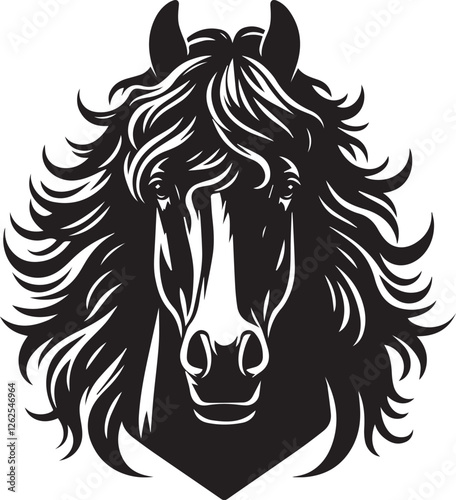 Wallpaper Mural Horse face big hair vector black and white Torontodigital.ca
