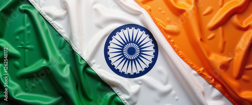 Ashoka Chakra close-up on Indian flag, vibrant patriotic symbolism