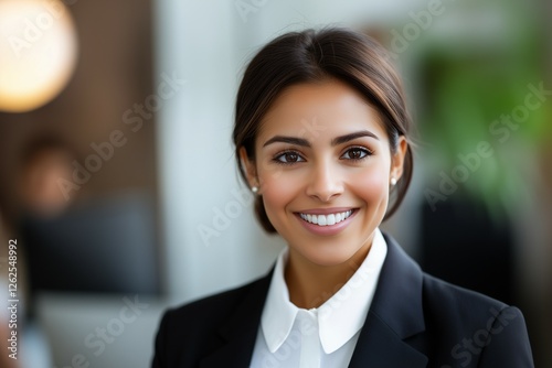 Smiling Hispanic Female Entrepreneur, Corporate Worker, in a Close-Up Office Headshot