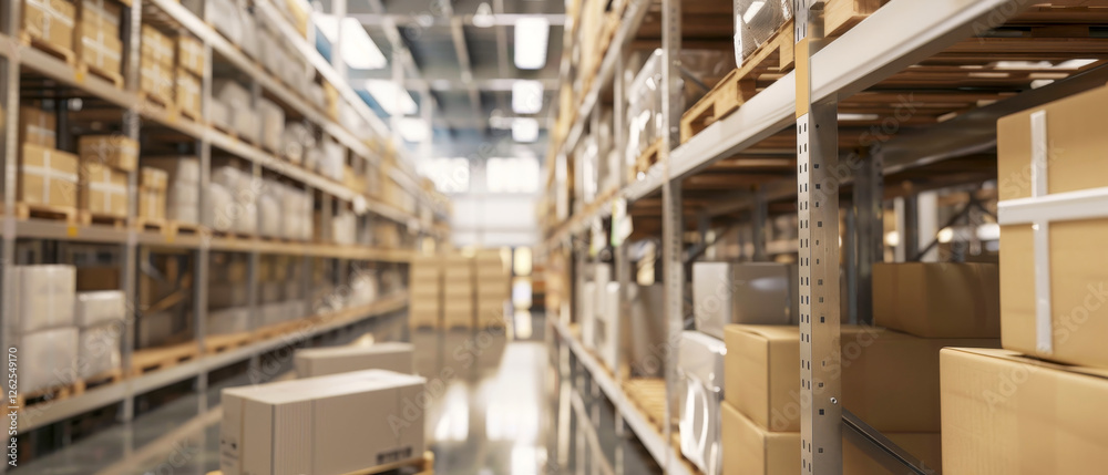 A warehouse with a lot of boxes on the shelves A warehouse with a lot of boxes on the shelves