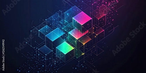 Abstract interconnected colorful cubes floating in a digital space