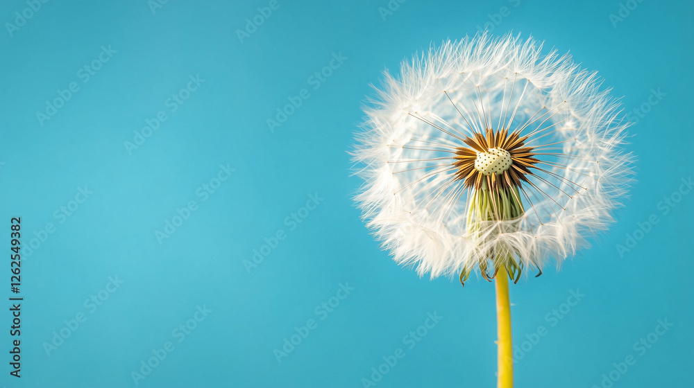 Delicate dandelion fluff against blue background, nature's beauty Delicate dandelion fluff against blue background, nature's beauty