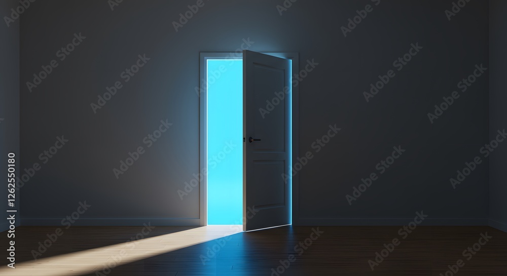 Open Door to Blue Light Room Interior Scene Open Door to Blue Light Room Interior Scene