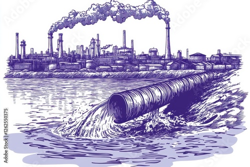 Industrial Pollution and Waste Water Discharge Illustration photo