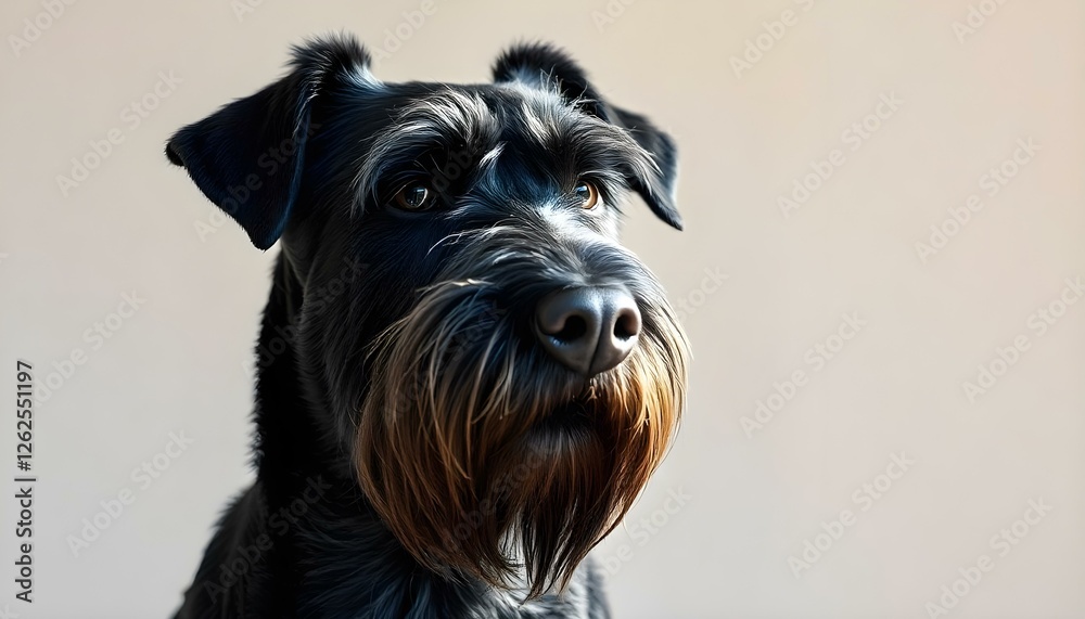 Giant Schnauzer with Sharp Eyes and Dense Coat, Captured in Soft Lighting Giant Schnauzer with Sharp Eyes and Dense Coat, Captured in Soft Lighting
