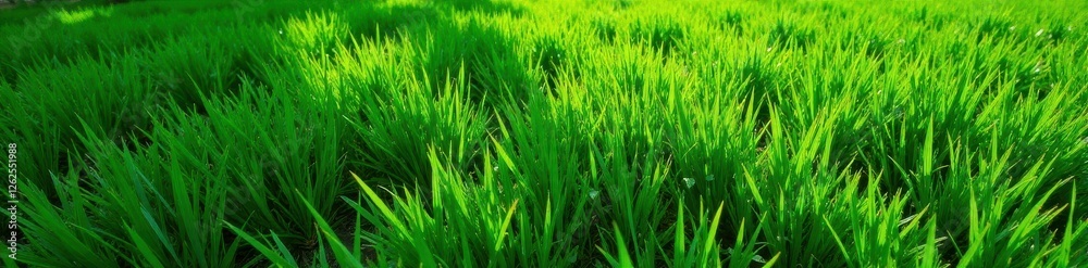 Lush green lawn viewed from above, showing texture and blades , plant, view, growth Lush green lawn viewed from above, showing texture and blades , plant, view, growth