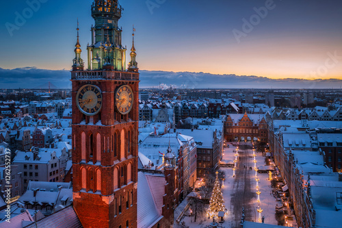 The Main Town of Gdansk at snowy morning. Poland photo