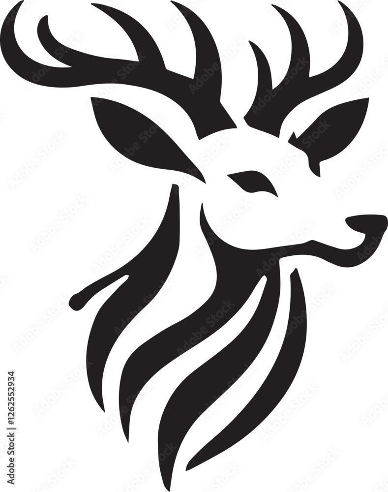 Tribal-Style Deer Head Vector Illustration Black and White Tribal-Style Deer Head Vector Illustration Black and White