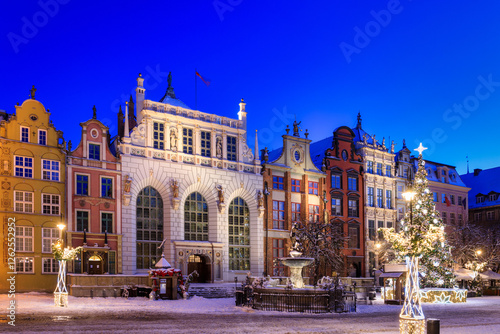 The Main Town of Gdansk at snowy morning. Poland photo