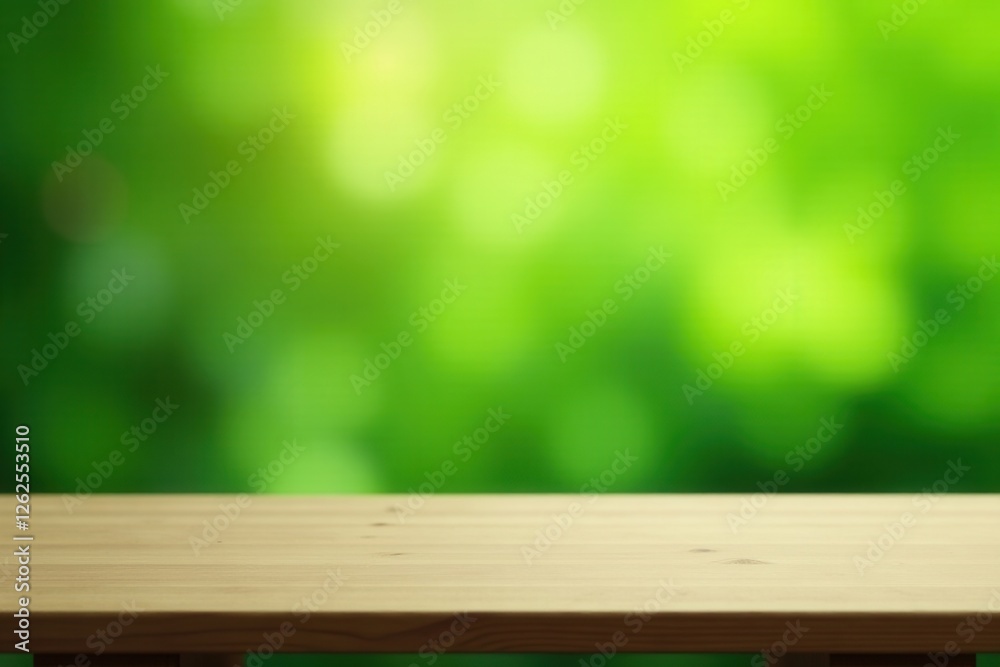 Minimalist empty table, ethereal green bokeh background, visual, focus, elegant