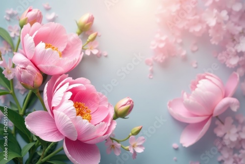 Wallpaper Mural Pastel pink peonies & lilies, ethereal background, elegant, romantic Torontodigital.ca