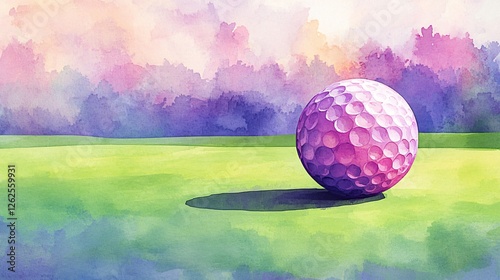 Watercolor Golf Ball in Pink and Purple - Engaging Graphic for Golf-Related Content
