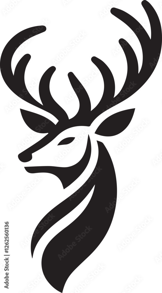 Tribal-Style Deer Head Vector Illustration Black and White Tribal-Style Deer Head Vector Illustration Black and White